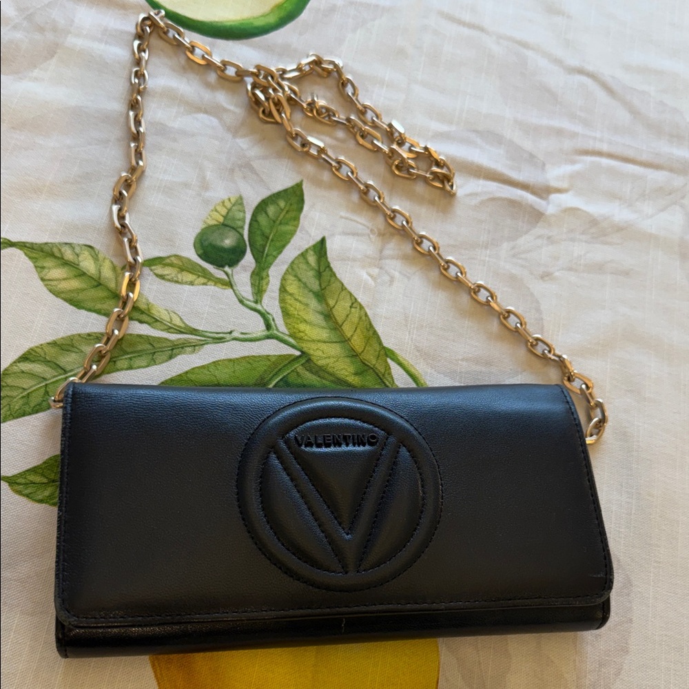 Valentino Black Leather Crossbody with Gold Chain Strap